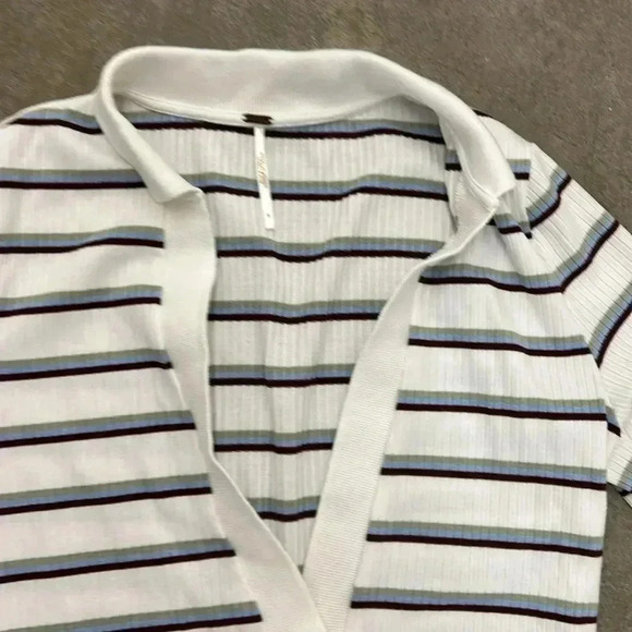 Free people Donna ribbed striped  collared tshirt - Picture 2 of 6